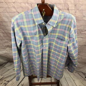 alan flusser pastel plaid button down shirt size large